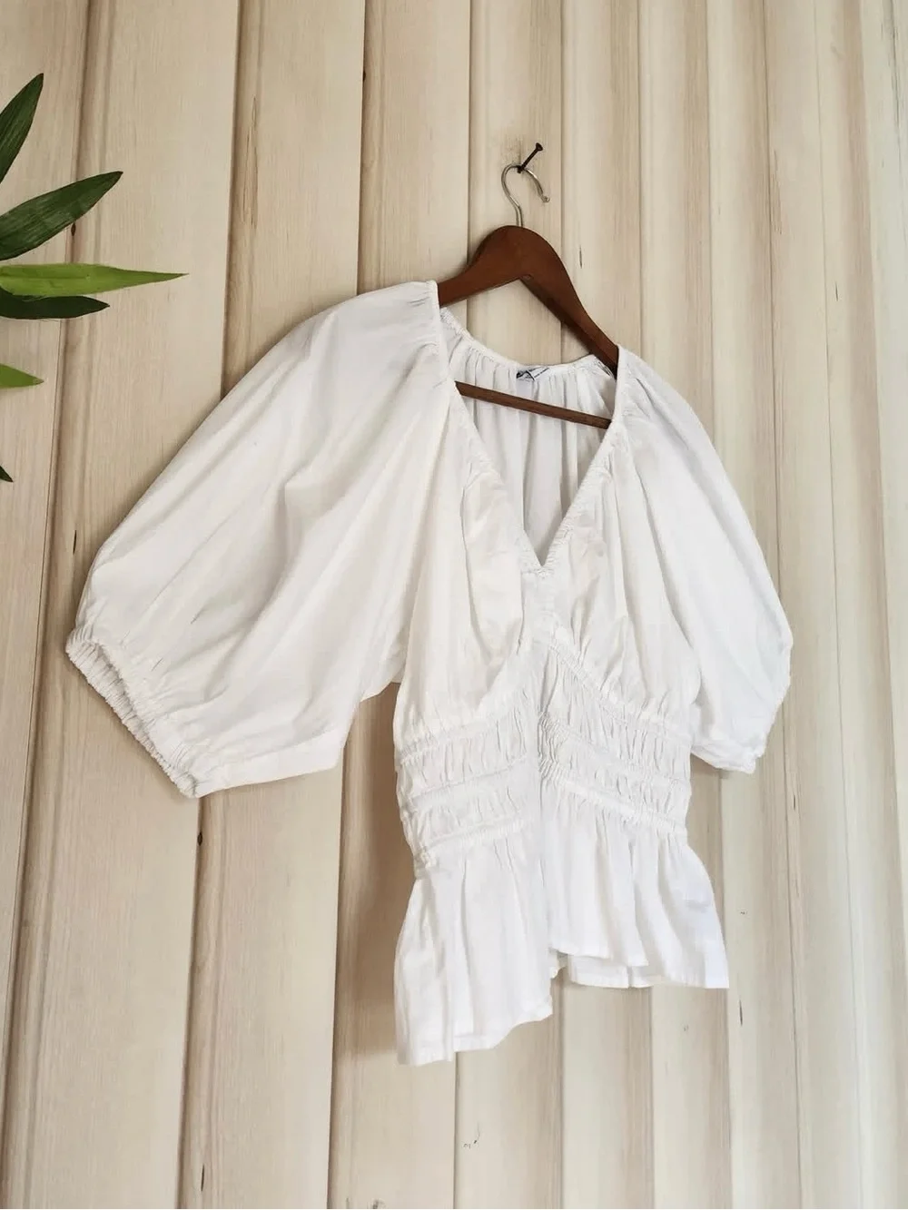 Old Navy White Puff-Sleeve Smocked V-Neck Top